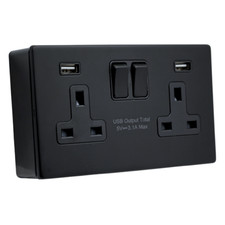 SHPELEC® Matt Black Screwless 2 Gang 13A Socket and Surface Mount Back Box