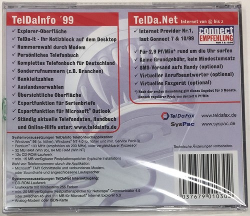 TeldaInfo 99 - Die Telefonauskunft CD Stand Winter 99 Telefonbuch TelDaFax NEU - 第 2/7 張圖片
