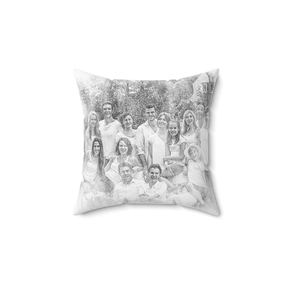 Personalized Faux Suede Square Pillow 16''×16'' | Pencil Sketch Effect | Custom - Imagem 3 de 4