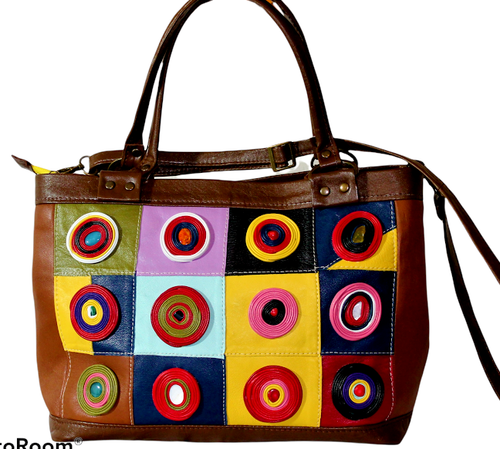 Borsa donna vera pelle marrone Kandinsky fatta mano colorata Arte Italy  handmade | eBay