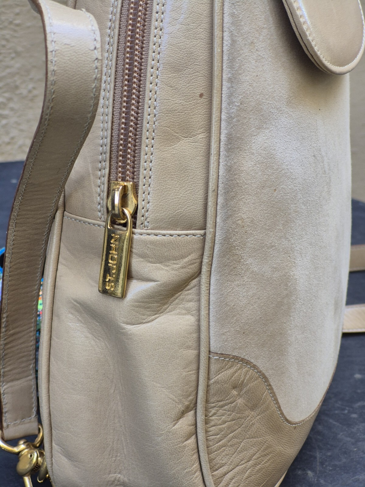 Vintage RARE St John's Beige Suede Leather Boho Chic Women's Backpack image 5