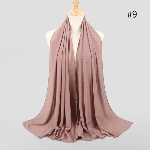 Women Rhinestones Pearl Chiffon Hijab Scarf Muslim Scarves Headwrap Wholesale - Picture 21 of 31