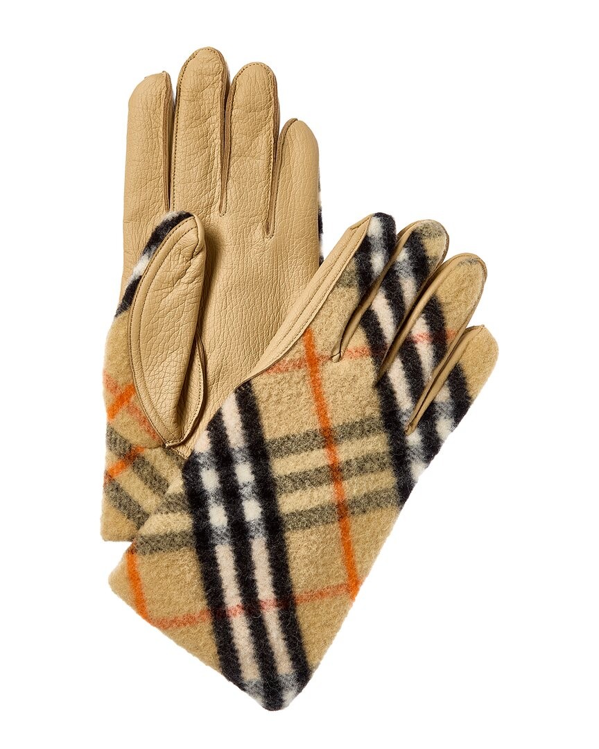 Burberry Check Wool - Leather Gloves Womens 64790₽