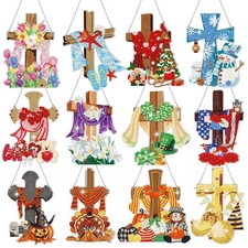 12 Pcs Seasonal Diamond Art Wreath Kits Holiday 5d DIY Diamond Art Hanging Si...