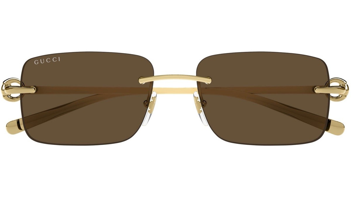 GUCCI GG1703S 004 Gold Metal Brown Lens Rimless Sunglasses