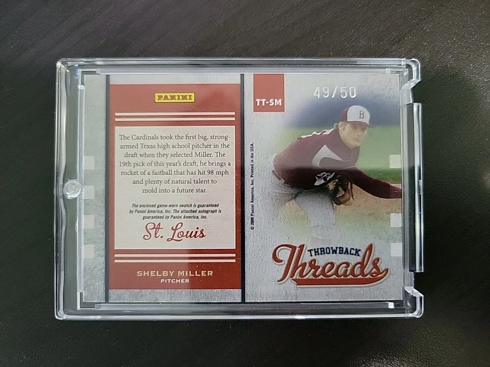 2009 Donruss Elite Extra Edition Throwback Threads Signatures Shelby Miller #/50 - Image 3 of 4