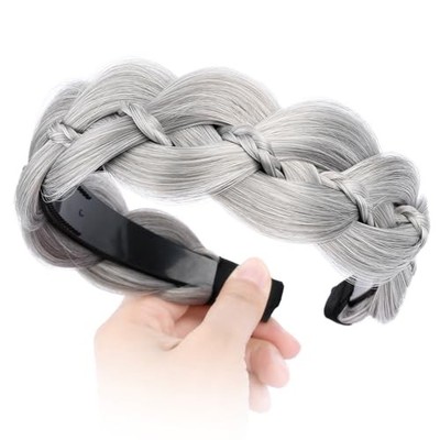 Wide Braid Headband with Teeth Synthetic Hair 1 Count (Pack of 1) Smoky Gray