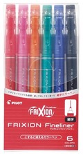 Pilot Frixion Fineliner Assorted Color Erasable Marking Pens 6 Pack Set