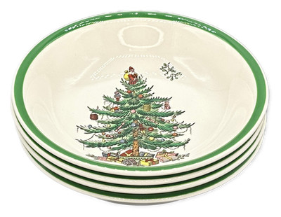 Spode Christmas Tree Cereal Bowl Coupe Iconic Holiday Pattern England Set of 4