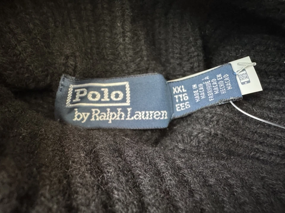$348 Новый Polo Ralph Lauren черный кабель трикотажа шерсти кашемир водолазка свитер XXL - Изображение 4 из 4