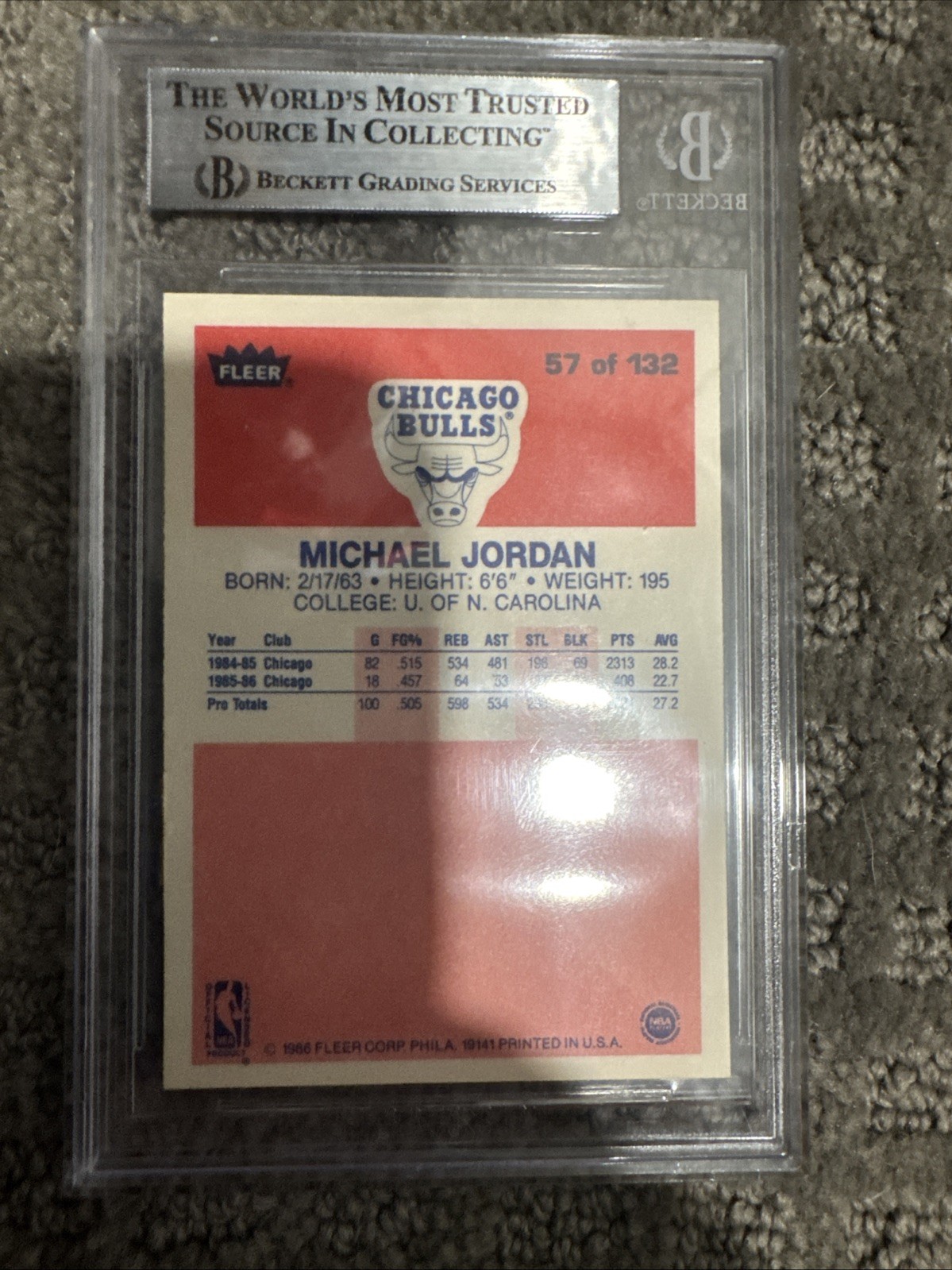 1986-87 Fleer #57 Michael Jordan RC Rookie BGS 6 Great Centering / Corners/Edges view 2