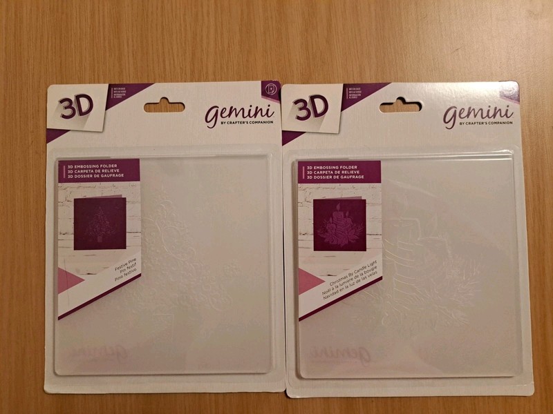 2 BNIP Christmas Gemini 3D Embossing Folders 6x6 Festive Pine Christmas Candligh