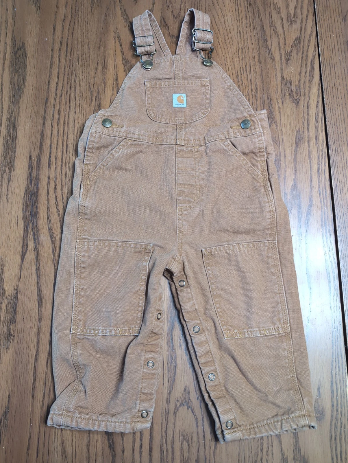 Carhartt Canvas Double Knee Overall Bibs Kids Toddler 18 Mo Brown Outdoor Snaps