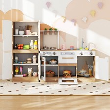 2 PCS Kids Kitchen Playset w/Fridge Dishwasher Microwave Oven  Accessories