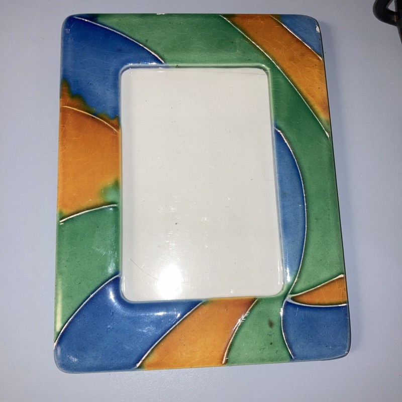 Vintage Ceramic Tabletop Photo Frame 5”x7” Picture Blue Green Orange