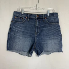 Madewell Women's Distressed Raw Hem High Rise Denim Shorts Blue Size 32
