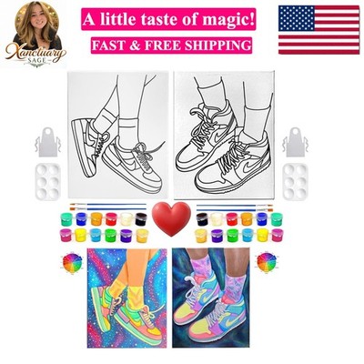 Sneaker Canvas Painting Kit, Pre-Drawn Canvas Art Set, 2 Pack 8x10, Paint & S...