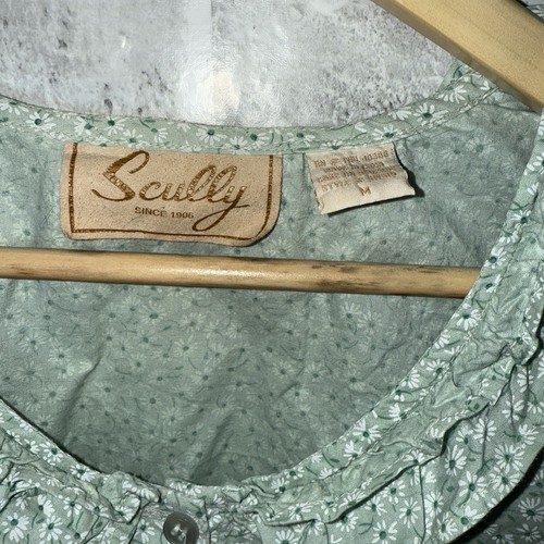 Blusa Scully Sin Mangas Mediana Verde Floral Volantes Algodón Pradera Cottagecore - Imagen 3 de 6