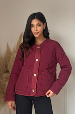 Women's Oversized Diamond Quilted Buttons Through Collarless Short Jacket / Coat