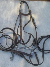 OVERSIZE MADE IN ENGLAND DOUBLE BRIDLE with MYLERS JOINTED SNAFFLE PELHAM BIT
