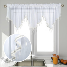 3 Piece Beaded Triangle Sheer Valance Curtains for Windows Kitchen Living Room B