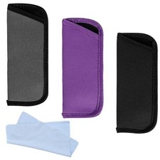 YQQYG 3 Pack Reading Glasses Case, Soft 6.29 * 2.36in, Black Purple Gray