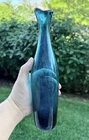 Vintage Blenko Glass  Vase In Turquoise 9.75” MCM