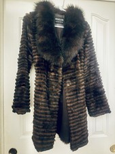 Michaela Fur Brown Striped Button Collared Mi...