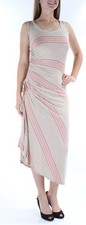 STUDIO M Womens Brown Striped Sleeveless Tea Length Sheath Dress Size: M