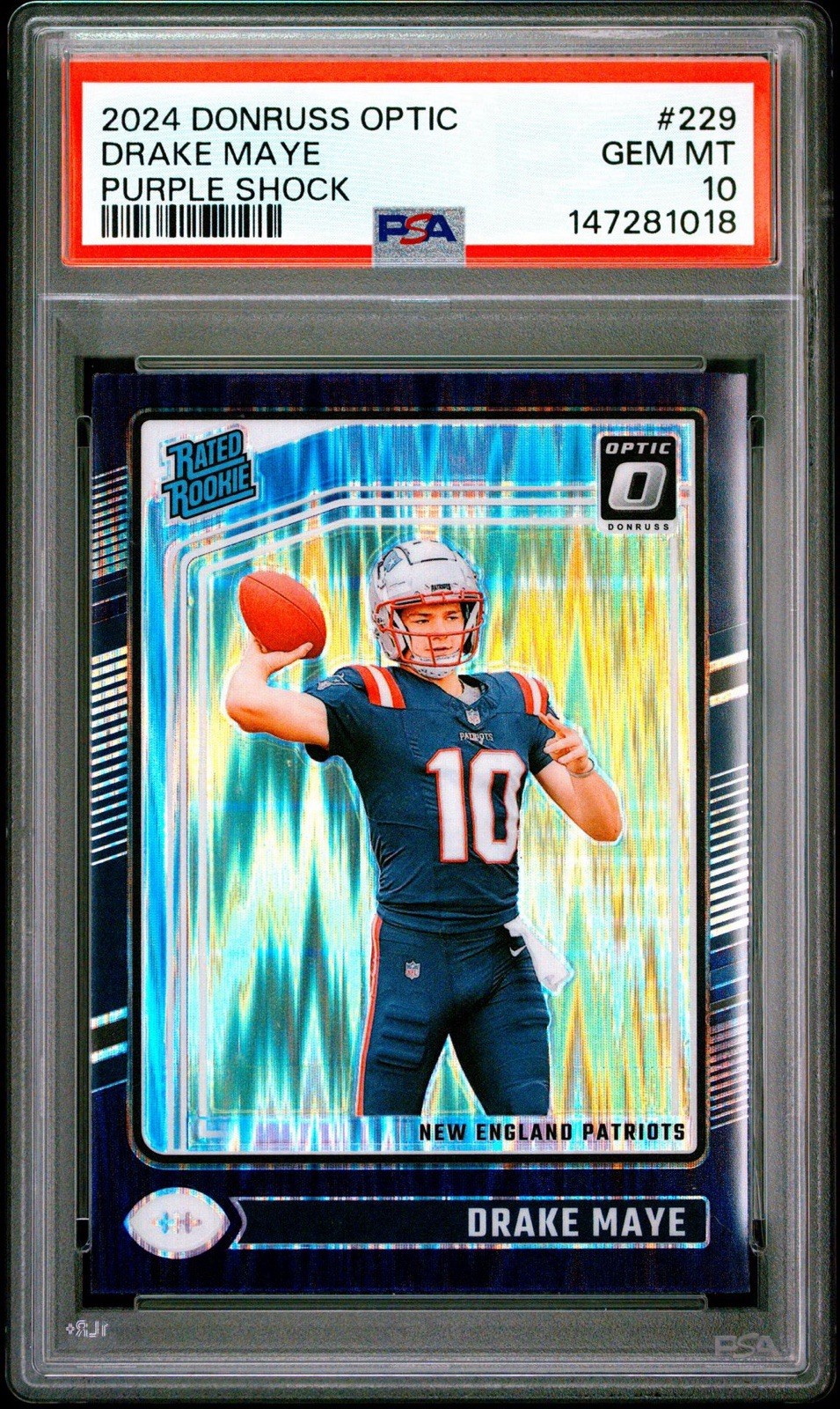 2024 Panini Donruss Optic Drake Maye #229 Purple Shock PSA 10