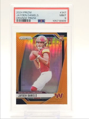 JAYDEN DANIELS 2024 PANINI PRIZM ROOKIE ORANGE PRIZM RC /249 PSA 9 Q0004