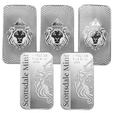 Lot of 5 - 1 Troy oz .999 Silver Bar Scottsdale Mint VORTEX Silver Bullion Bar