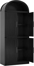 71.6" Arched Display Cabinet,5-Tier Arched Bookcase with Doors,Bookshelf,Black