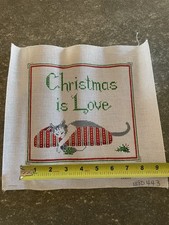 WSD Handpainted Needlepoint Canvas Christmas Is Love Cat Mouse