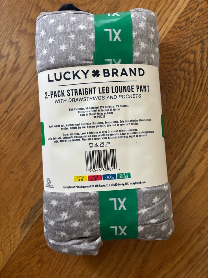 Womens Lucky Brand Set of 2 Lounge Pant Pajamas Gray Star Solid Navy Blue XL - Image 2 of 2