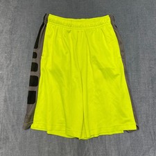 Nike Dri Fit Basketball Shorts Boys 23 Neon Yellow Swoosh Logo Elastic Waist