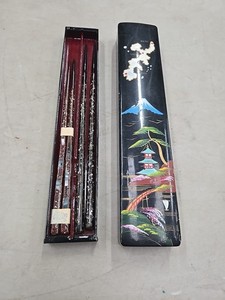 Vintage Chop Sticks In Black Lacquer  Box