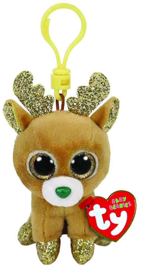 Ty Beanie Boo Boos 35216 Glitzy the Christmas Reindeer Key Clip 9cm ****NEW