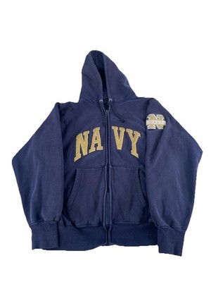Mens Vintage MV Sport Proweaver US Navy Zip Up Hoodie Navy Blue Applique SizeXl 