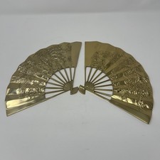VTG Solid Brass Wall Hang Fans 2 Asian Phoenix Dragon 7.25  Lx11.25  W