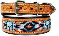 Full-Grain Genuine Padded Leather Beaded Dog Puppy Collar 6044