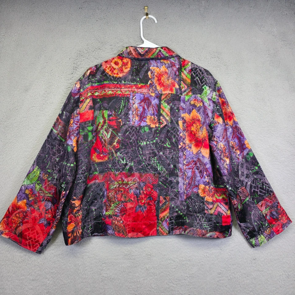 Jaqueta Chicos Feminina 2 L 12 Linho de Seda Arte para Usar Declaração Abstrata de Patchwork - Imagem 3 de 4