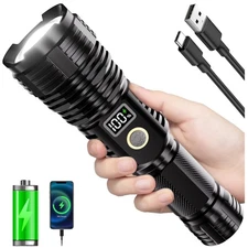10000 Lumens Tactical Flashlight - Rechargeable, Waterproof & Zoomable Design