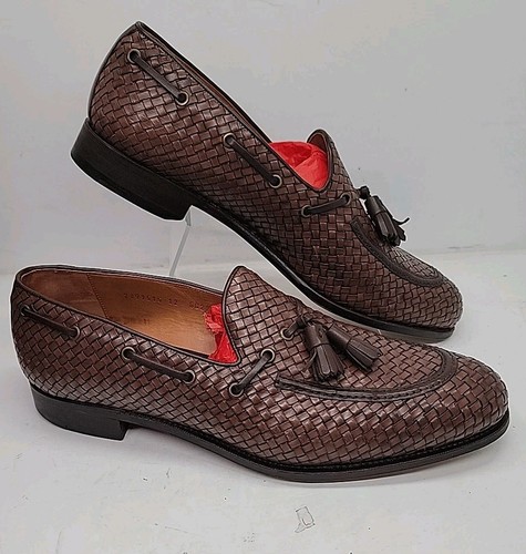 Carmina Woven Braided Leather Tassel Loafers Brown Goodyear Welted Mens UK 12 - Picture 2 of 16