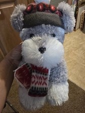 HUGFUN SCHNAUZER GRAY WHITE DOG PLUSH STUFFED ANIMAL WINTER HAT SCARF