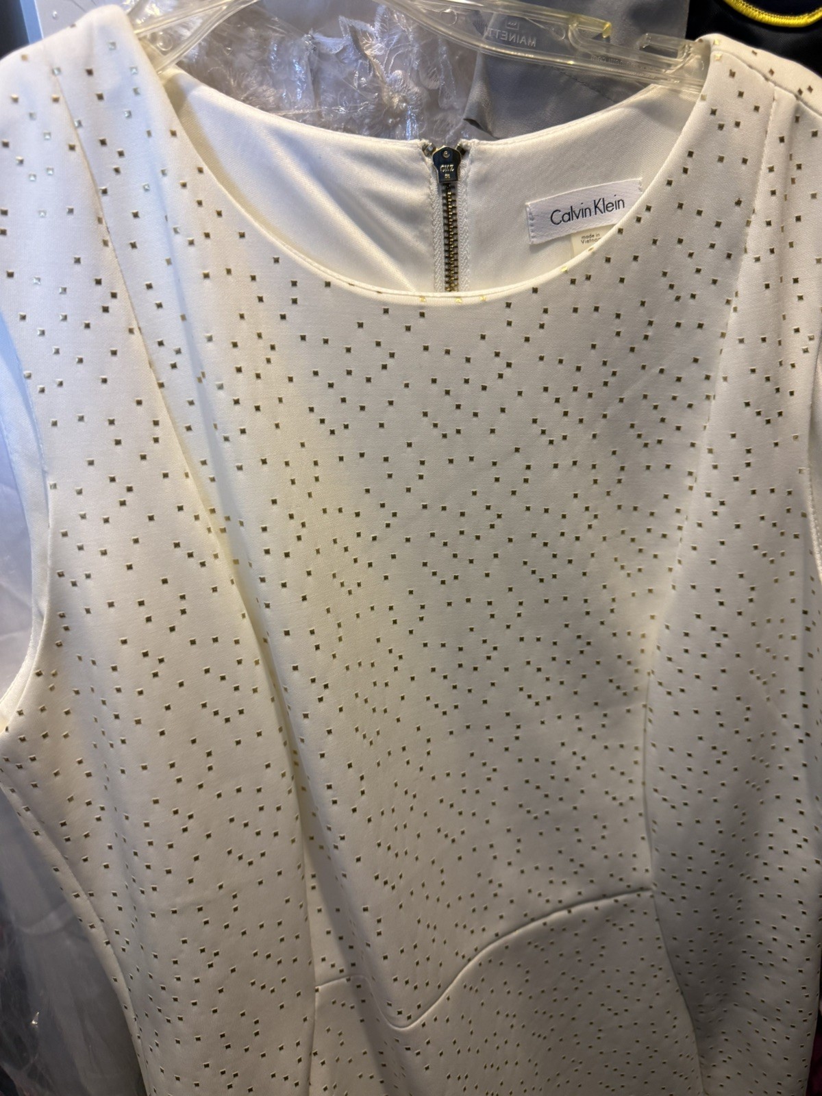 Calvin Klein Sheath Dress White Ivory Gold Size 14 NWOT thumbnail 2