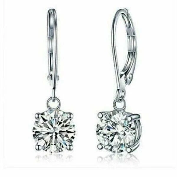 2Ct Round Lab Created Diamond Women's Drop/Dangle Earrings 14K White Gold Plated - Image 3 of 4