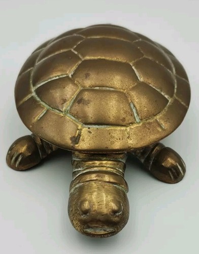 Vintage Brass Turtle Trinket Box/collectible Metal Tortoise Pin Dish - Picture 2 of 13
