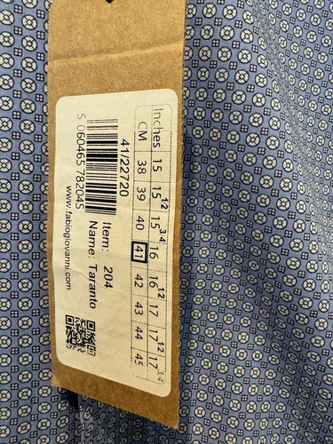 Fabio Giovanni Mens Long Sleeved Stretch Shirt White with Blue Print Size 16 - Picture 7 of 9