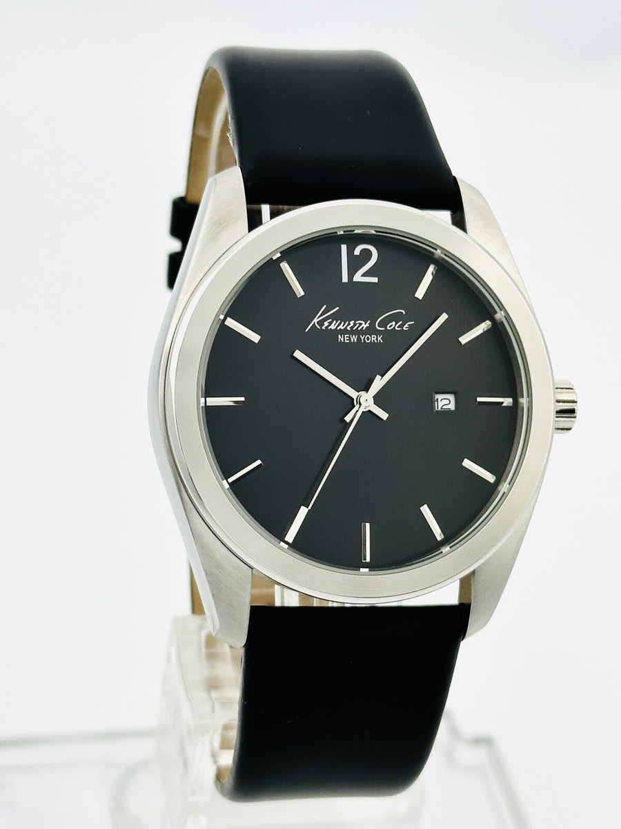 Kenneth Cole New York KC1596 Men's Black Dial Black Leather Strap